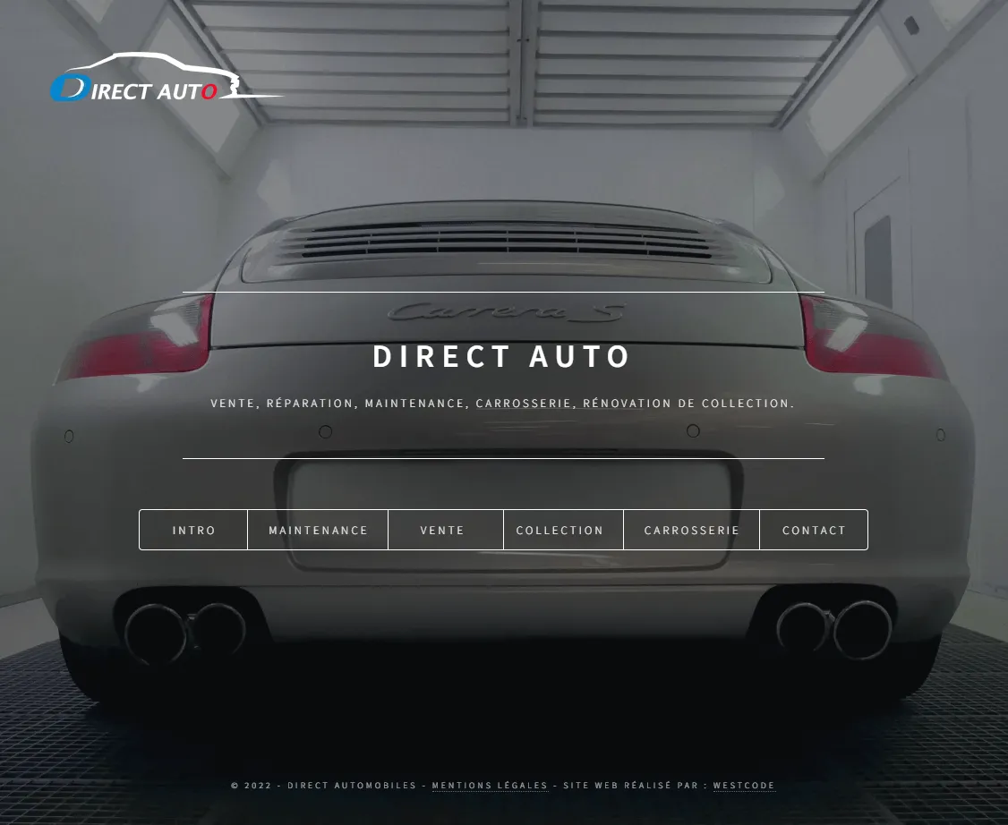 Capture d'écran du site Direct Automobiles réalisé par Westcode