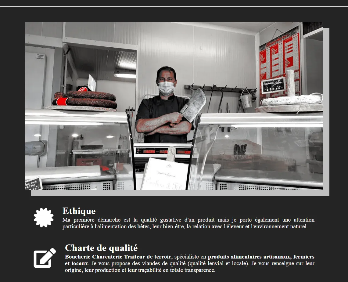 Capture d'écran du site Boucherie Foulon réalisé par Westcode